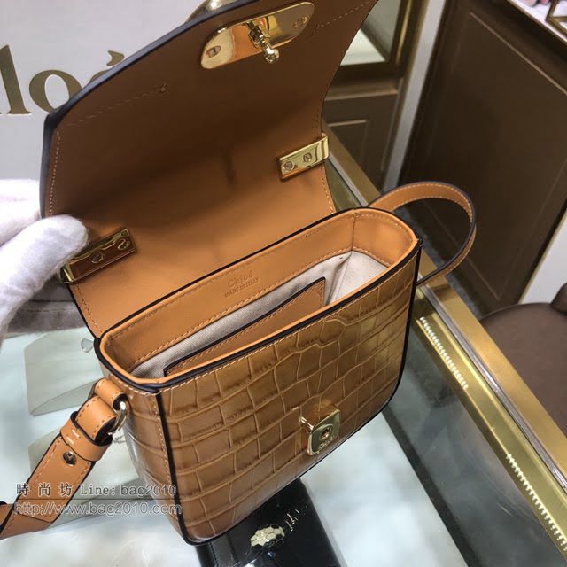 Chloe女包 克洛伊經典C Bag淺棕色鱷魚壓紋手提包 Chole手提肩背斜挎包  jjh1380